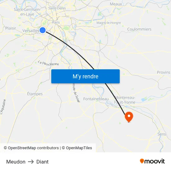 Meudon to Diant map