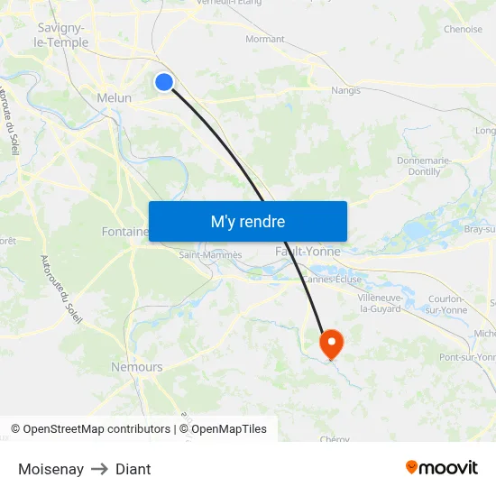 Moisenay to Diant map