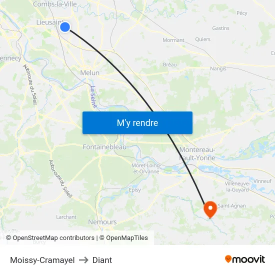 Moissy-Cramayel to Diant map