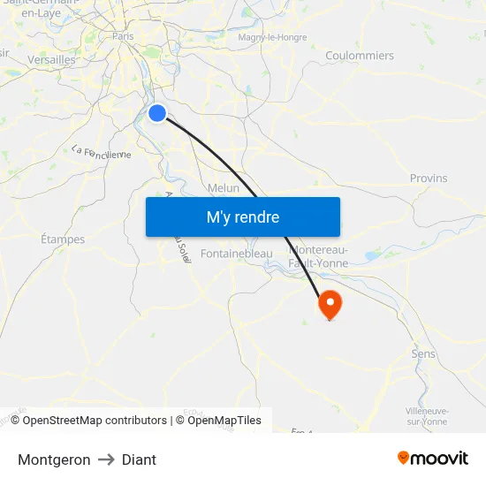 Montgeron to Diant map