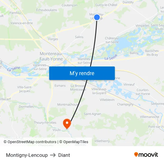 Montigny-Lencoup to Diant map