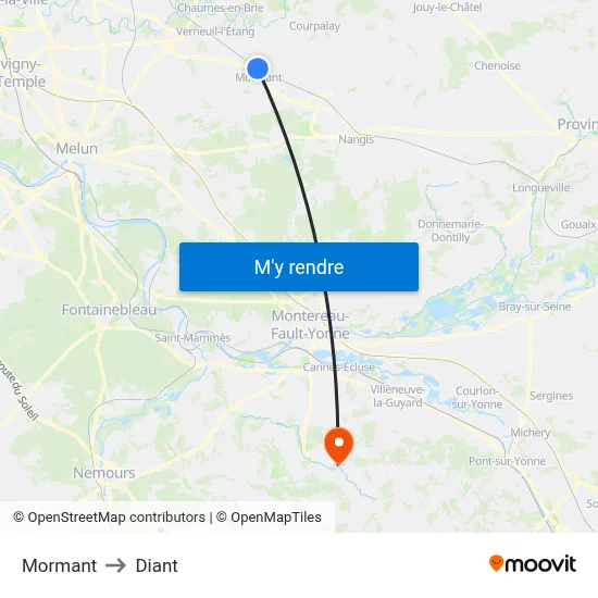 Mormant to Diant map