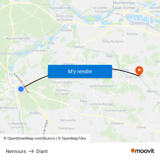 Nemours to Diant map