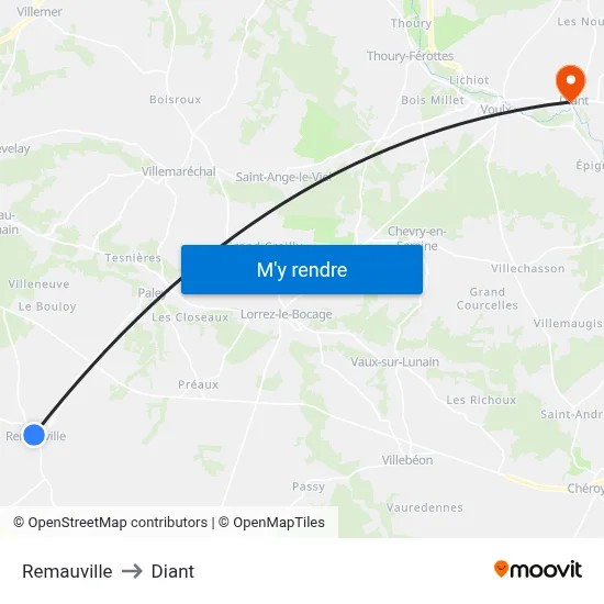 Remauville to Diant map