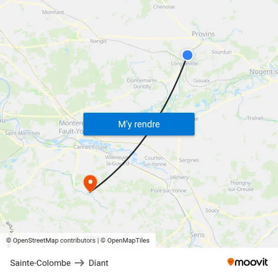 Sainte-Colombe to Diant map