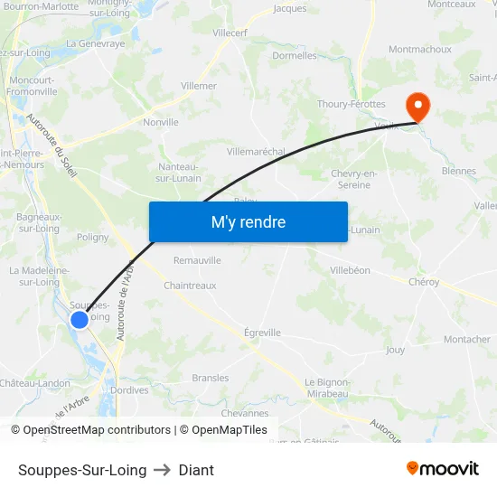 Souppes-Sur-Loing to Diant map