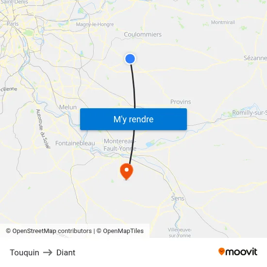 Touquin to Diant map