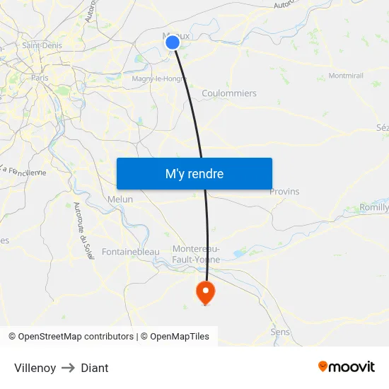 Villenoy to Diant map