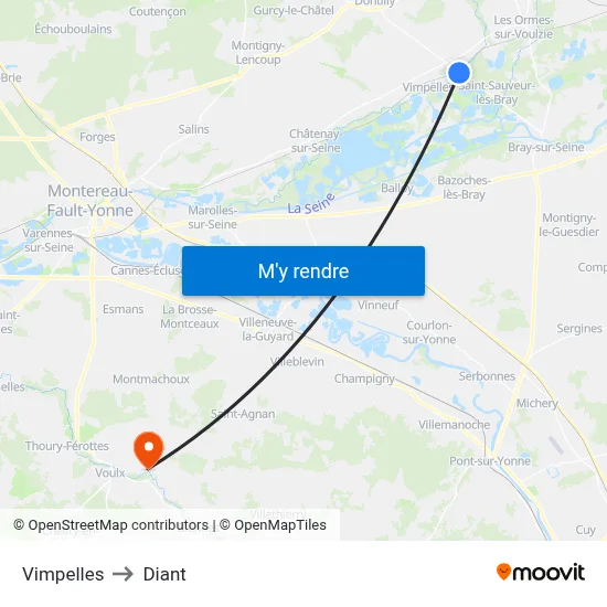 Vimpelles to Diant map