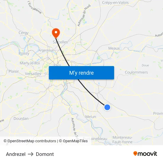 Andrezel to Domont map