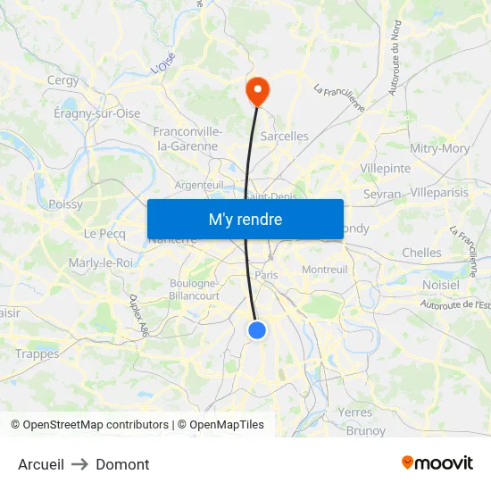 Arcueil to Domont map