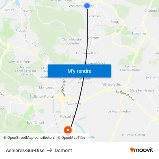 Asnieres-Sur-Oise to Domont map
