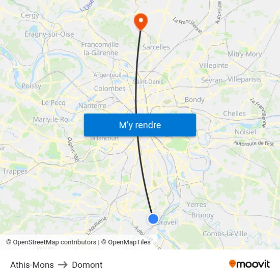 Athis-Mons to Domont map