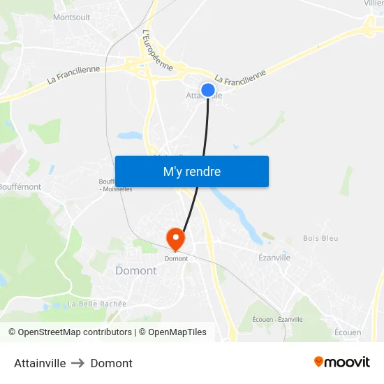 Attainville to Domont map