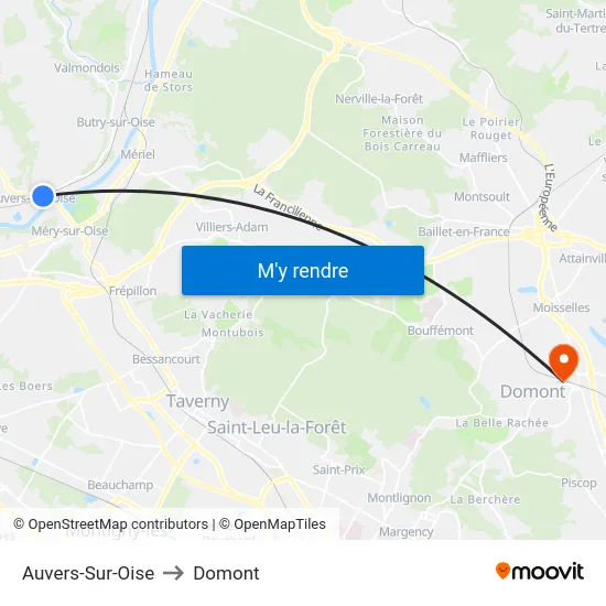 Auvers-Sur-Oise to Domont map