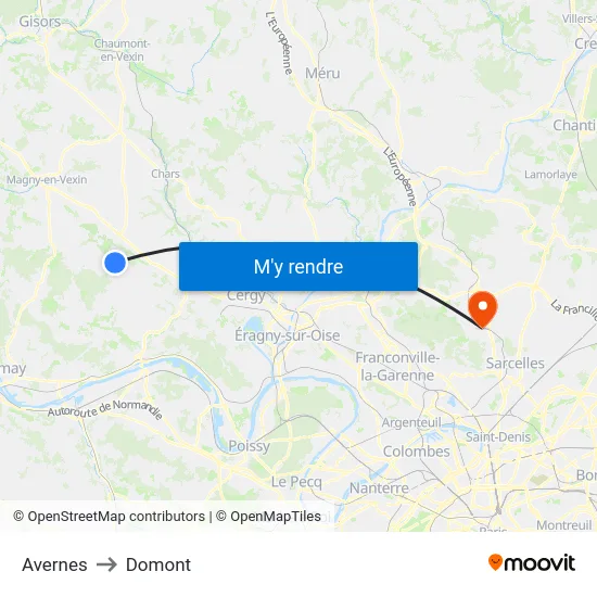 Avernes to Domont map