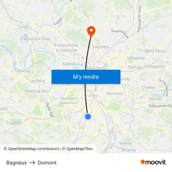 Bagneux to Domont map