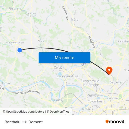 Banthelu to Domont map