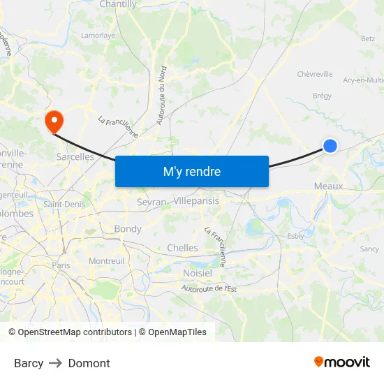 Barcy to Domont map