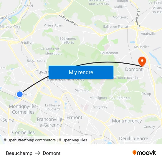 Beauchamp to Domont map
