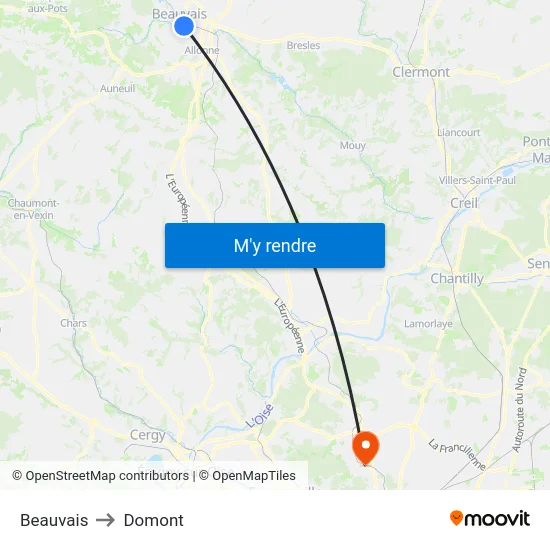 Beauvais to Domont map