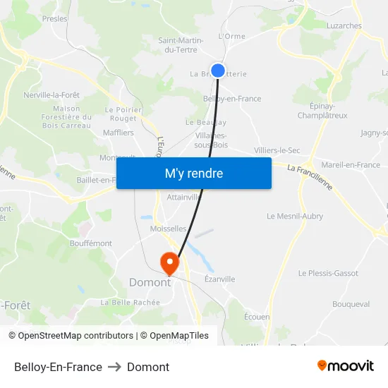 Belloy-En-France to Domont map