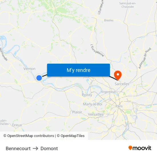 Bennecourt to Domont map
