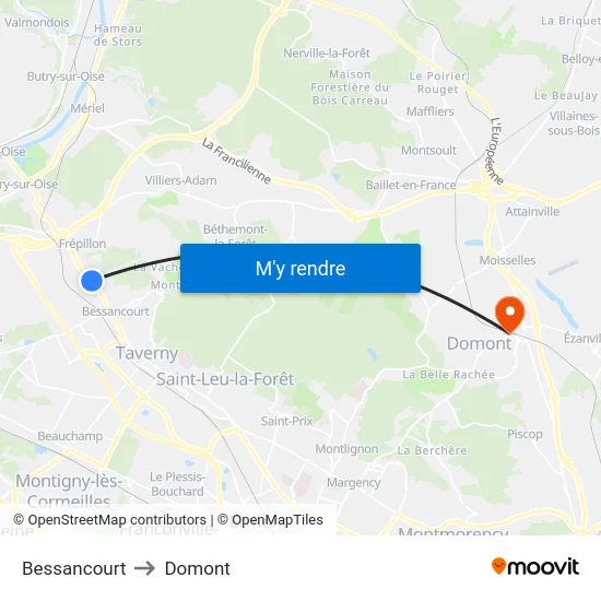Bessancourt to Domont map
