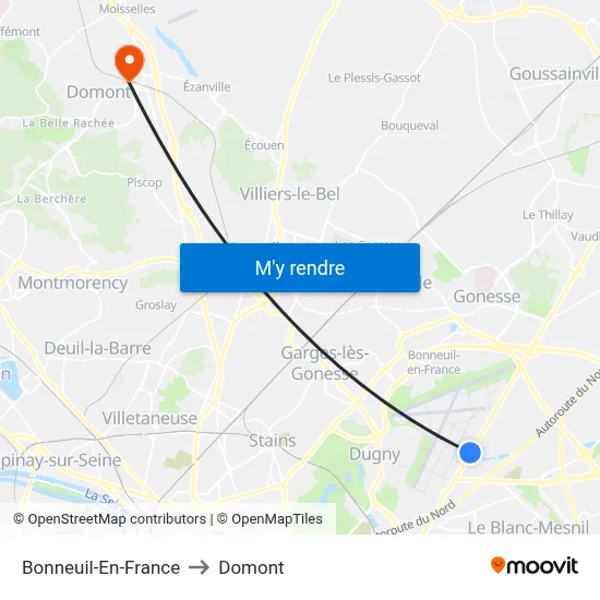Bonneuil-En-France to Domont map