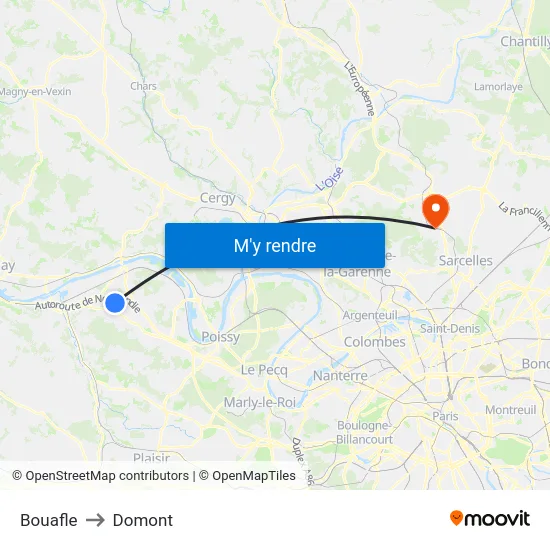 Bouafle to Domont map