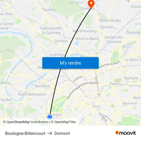 Boulogne-Billancourt to Domont map
