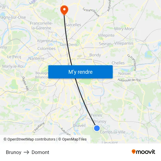 Brunoy to Domont map