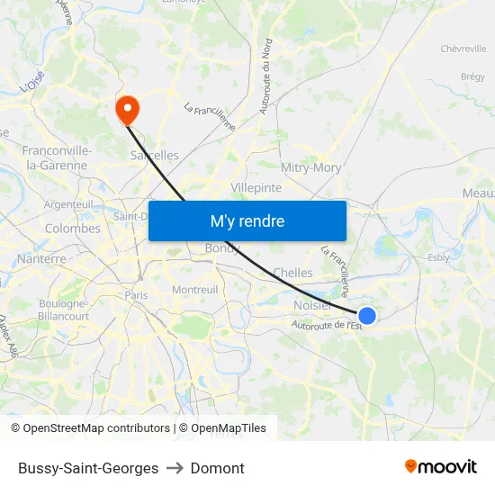 Bussy-Saint-Georges to Domont map