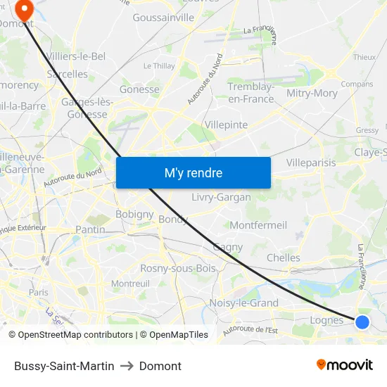 Bussy-Saint-Martin to Domont map