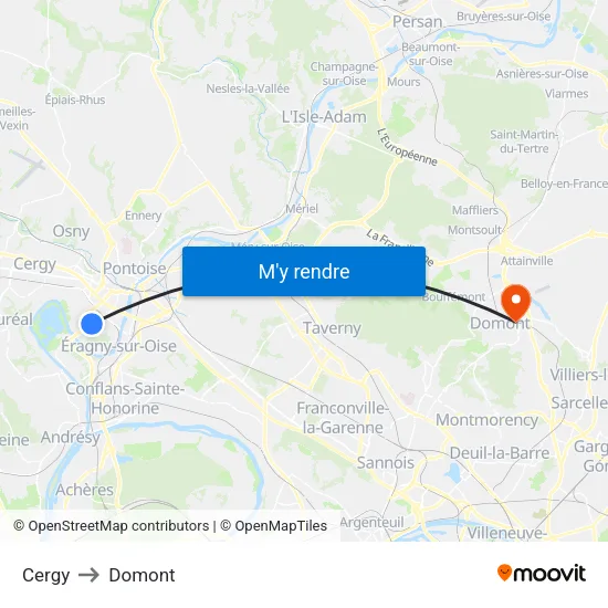 Cergy to Domont map