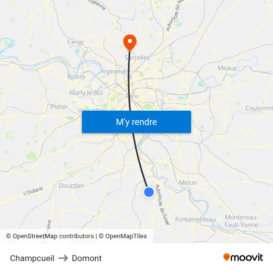 Champcueil to Domont map