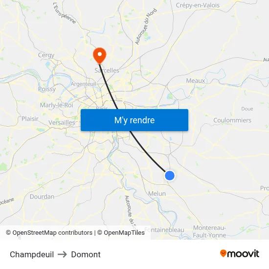 Champdeuil to Domont map
