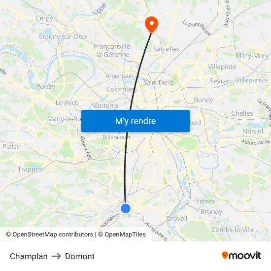 Champlan to Domont map