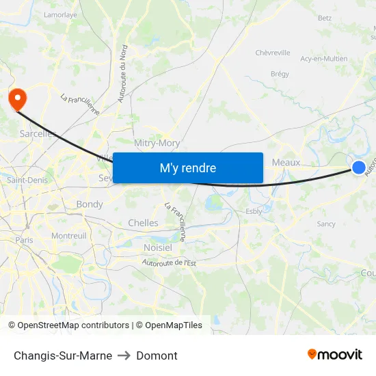 Changis-Sur-Marne to Domont map
