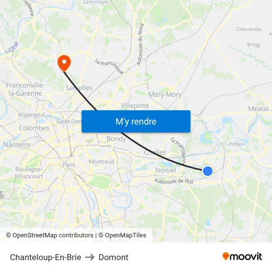 Chanteloup-En-Brie to Domont map