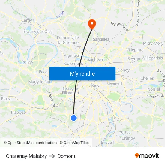 Chatenay-Malabry to Domont map