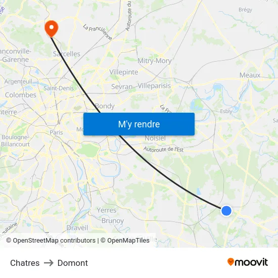 Chatres to Domont map