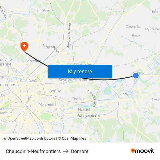 Chauconin-Neufmontiers to Domont map