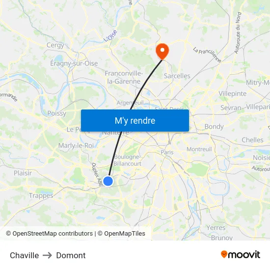 Chaville to Domont map