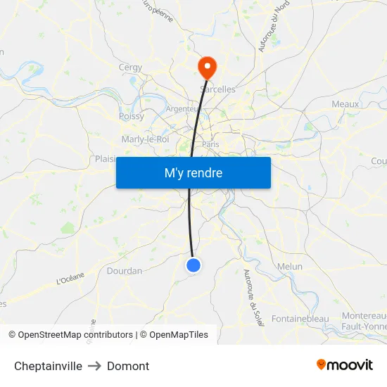 Cheptainville to Domont map