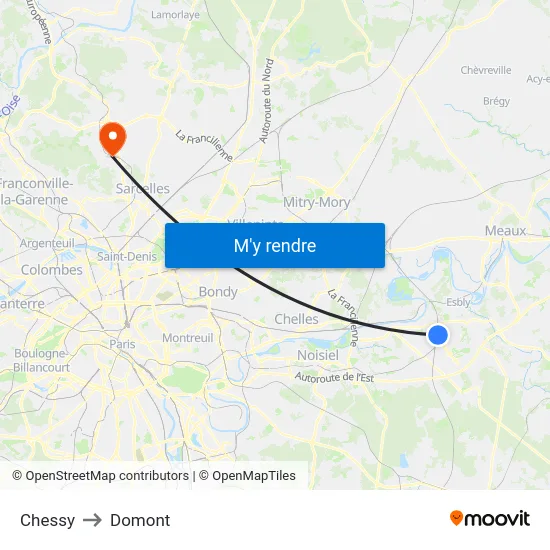 Chessy to Domont map