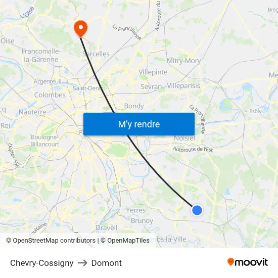 Chevry-Cossigny to Domont map