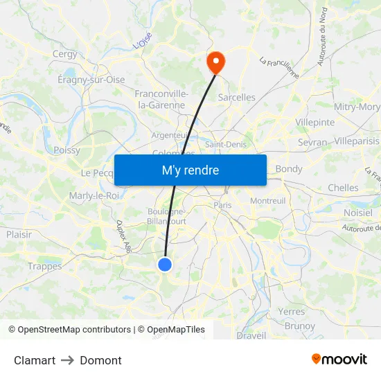 Clamart to Domont map