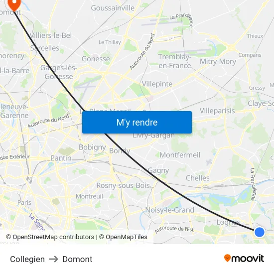 Collegien to Domont map