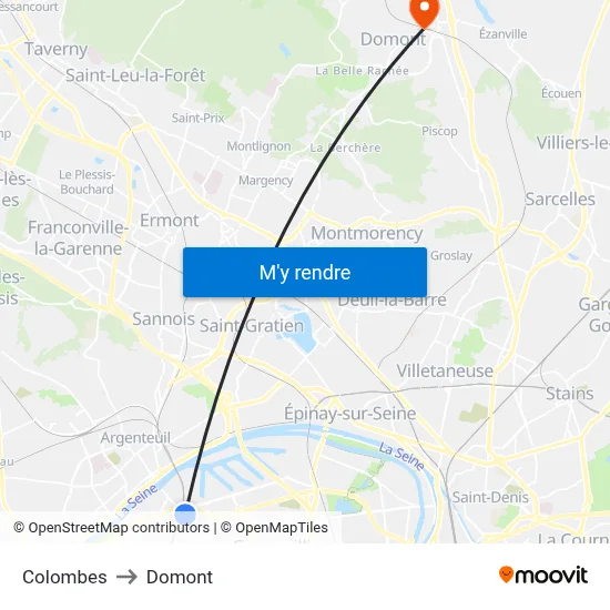Colombes to Domont map